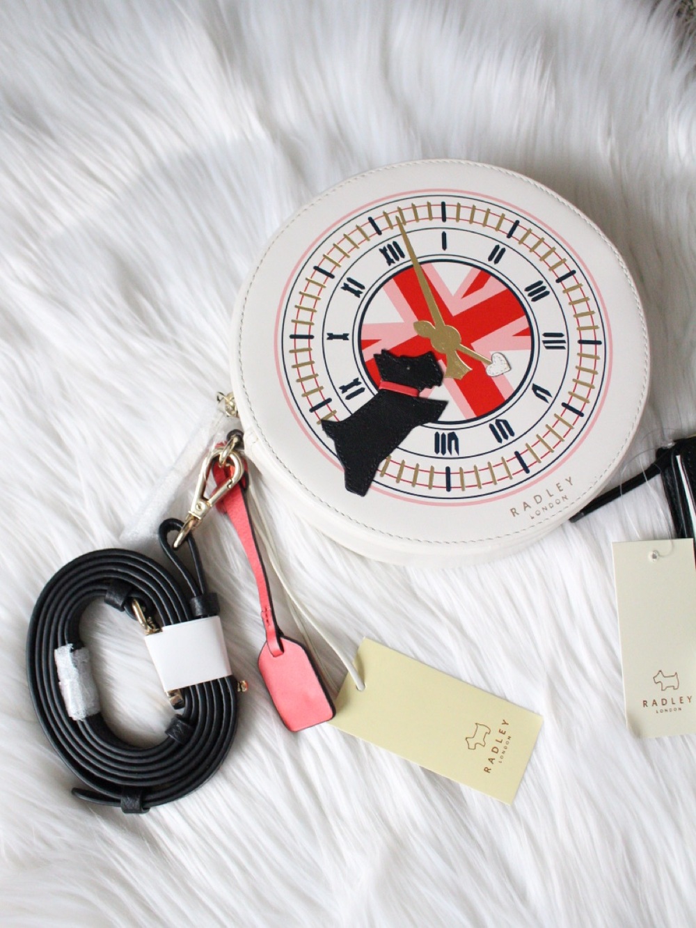 RADLEY LONDON White Round Clock-Face Crossbody with Black Scottie Wallet - Picture 2 of 7